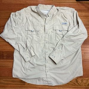 Columbia PFG Shirt Mens XL Beige Tan Vented Fishing Outdoors Shirt